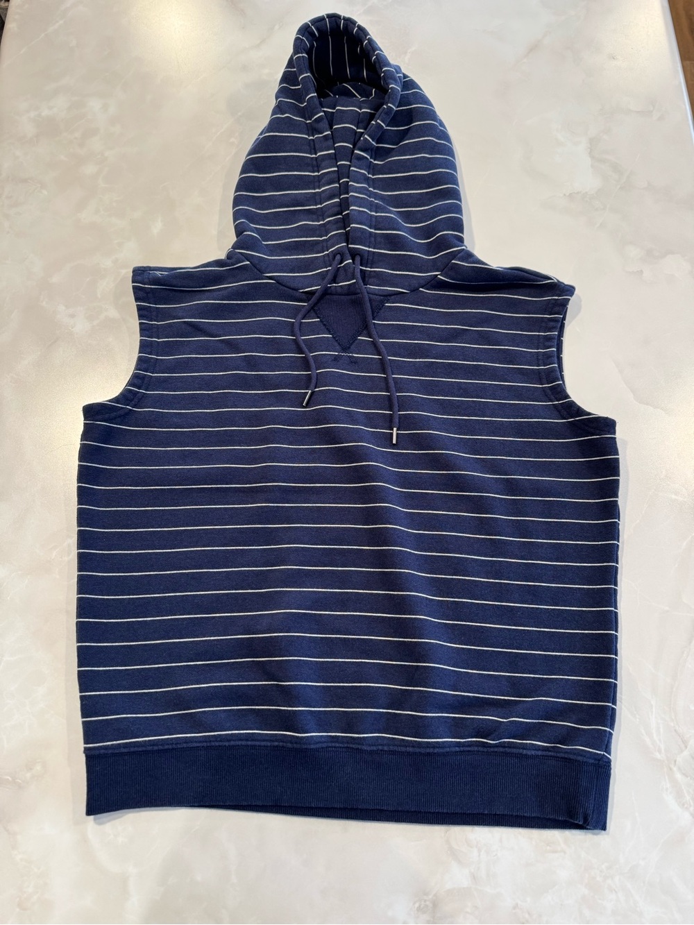 Z Supply Navy & White Striped Sleeveless Hooded Knit